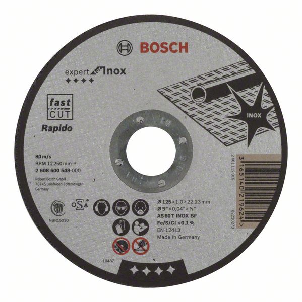 Bosch PRO Stainless Steel and Metal kapskiva, 125 x 1 x 22,23 mm, rak