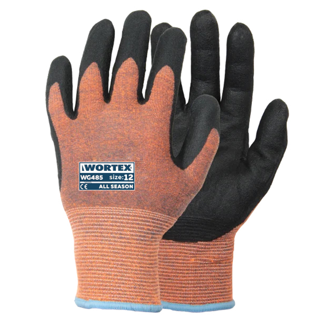 WORTEX WG485 nitrilbelagda arbetshandskar svart/orange