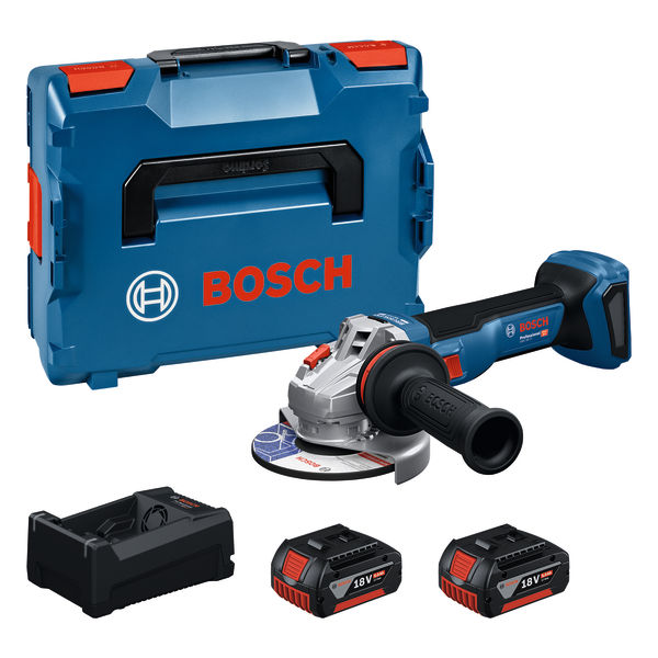 Sladdlösa vinkelslipar Bosch GWS 18V-11 125 mm, GAL 12V/18V-80, 2x5,0Ah, L-BOXX