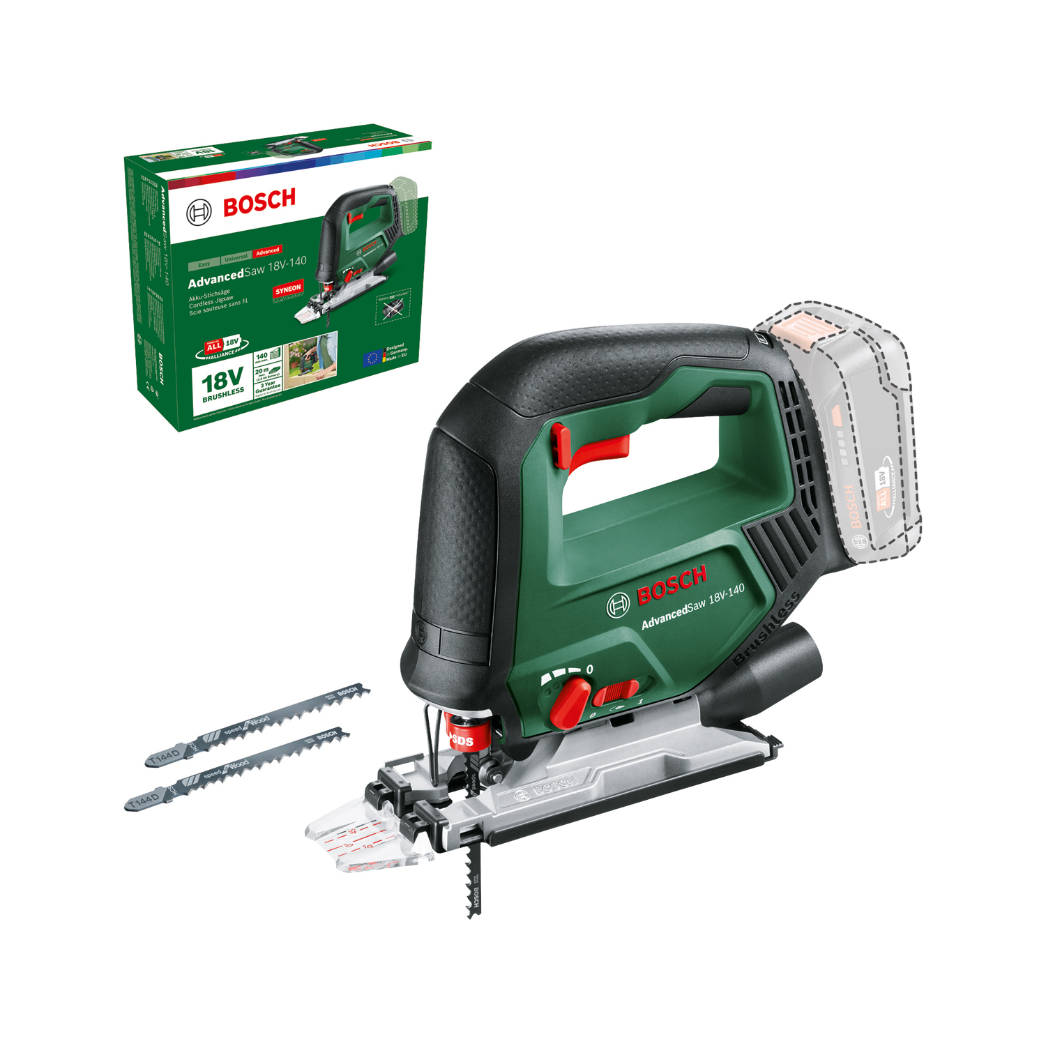 Sladdlös sticksåg Bosch Green AdvancedSaw 18V-140