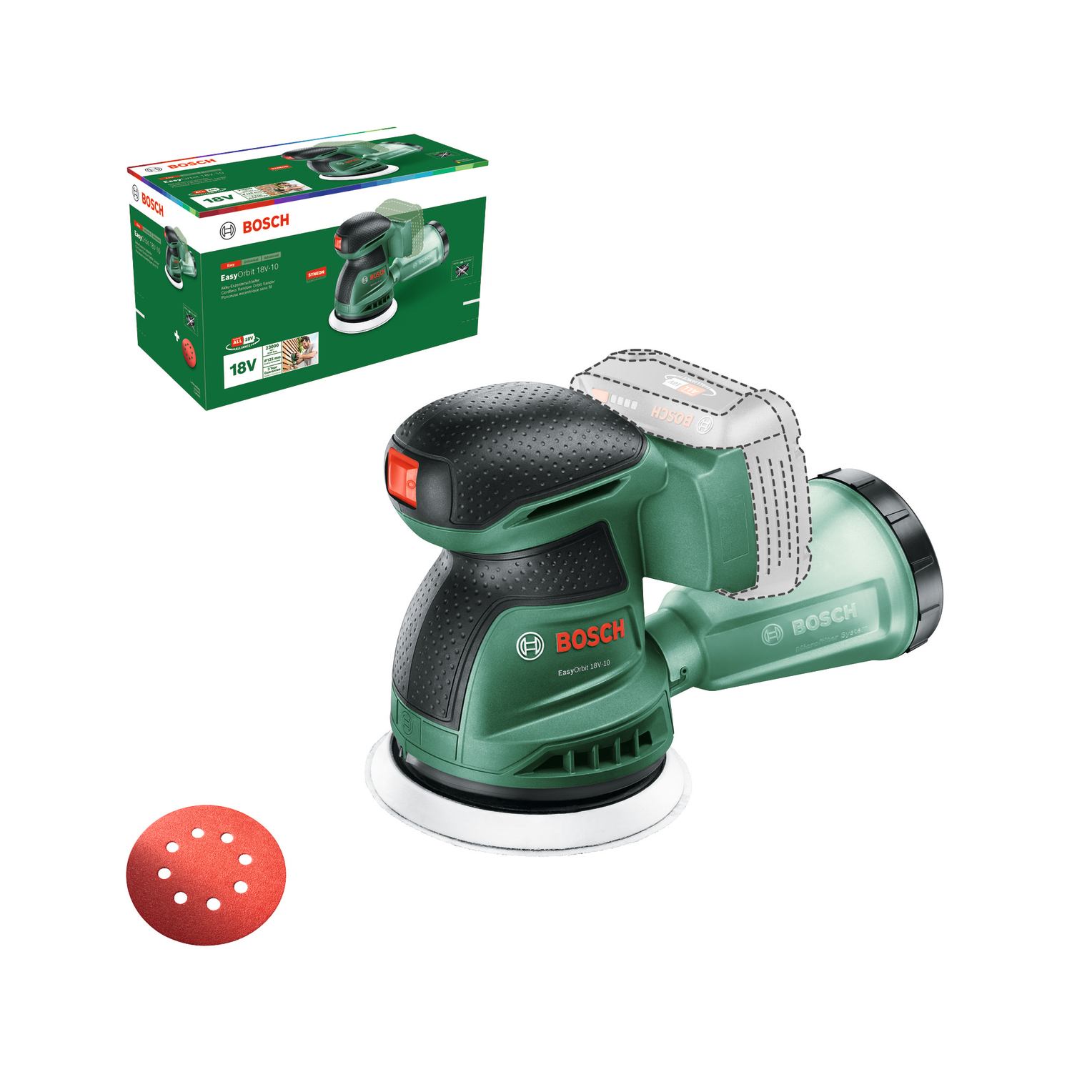 Excenterslipar Bosch Green EasyOrbit 18V-10, SOLO