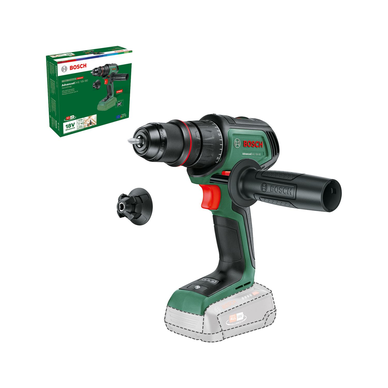 QuickSnap Sladdlös borrskruvdragare Bosch Green AdvancedDrill 18V-80, SOLO
