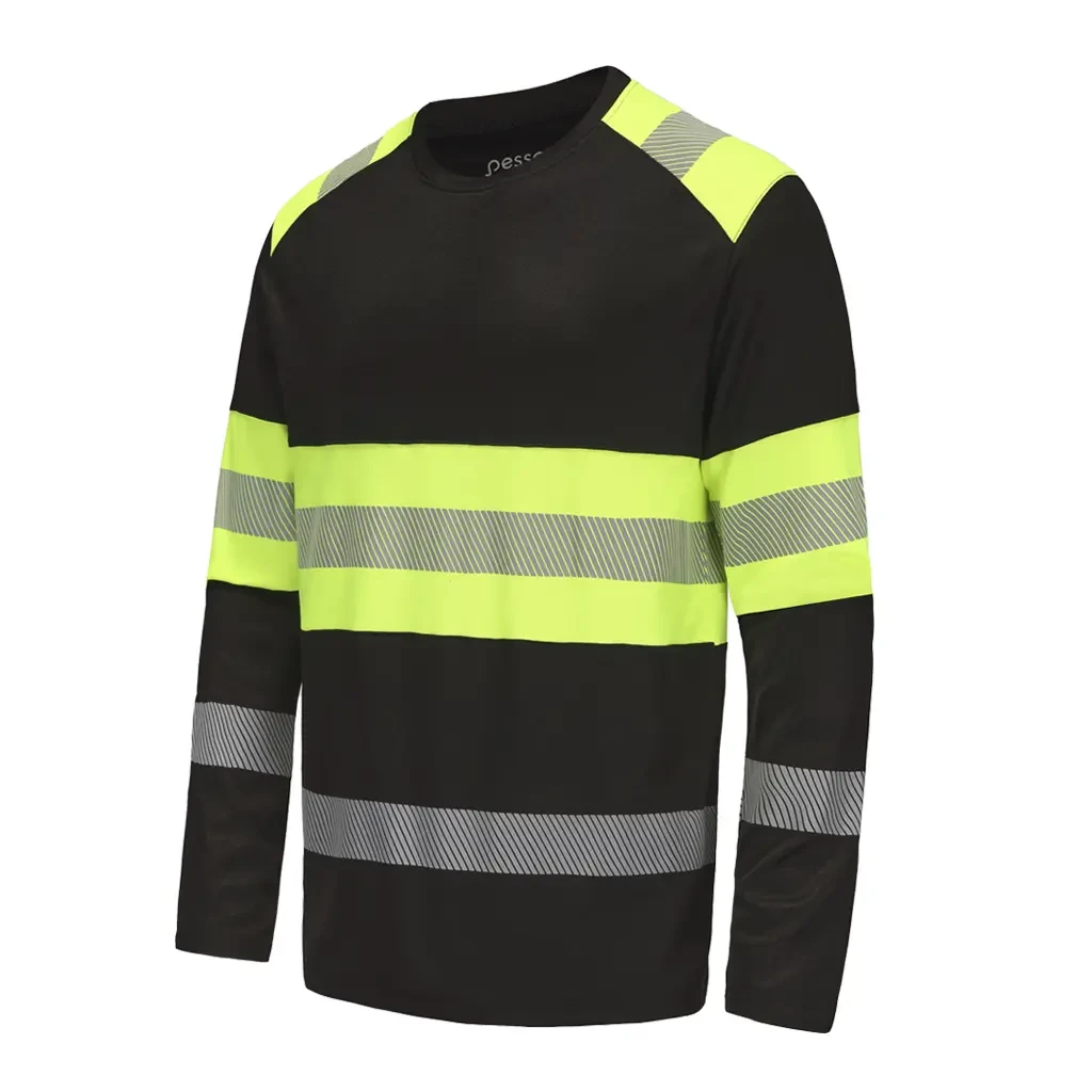 Långärmad T-shirt Pesso HVMIL, HIVIS klass 1, svart/varselgul