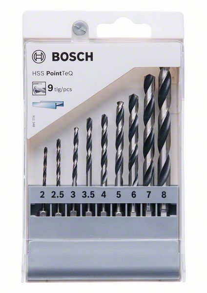Bosch HSS PointTeQ sexkantsborrsats, 9 delar, 2–8 mm