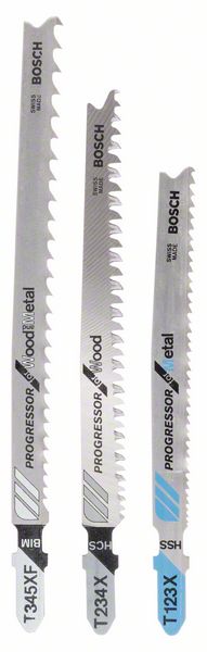Bosch Sticksågsbladssats, T-skaft, Progressor for Wood and Metal, 3 delar