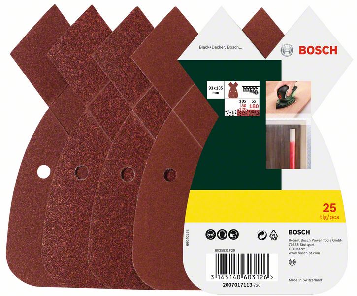 Slippapper Bosch 120 62x93 mm, 180, 25 st, korn G80