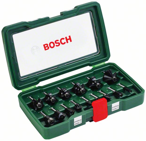 Fräsverktygssats Bosch 1/4 fäste, 15 st