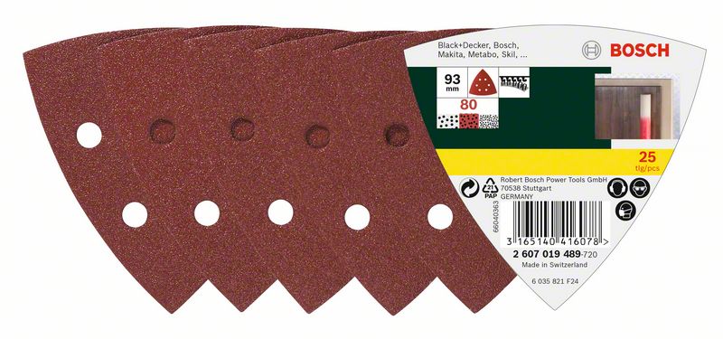 Deltaslippapper Bosch, 25 st, korn K 80