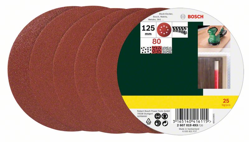 Slippapper Bosch D125 mm, 25 st, korn K80