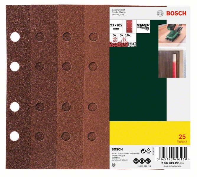 Slippapper Bosch 93x185 mm, 25 st