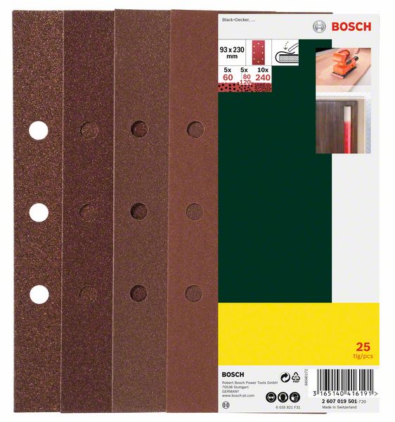 Slippapper Bosch B& x230 mm - 240 ø93 mm, 25 st, korn K 60