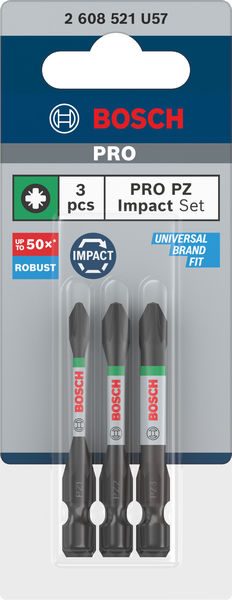 Bosch PRO PZ Impact-bits, PZ1, PZ2, PZ3, 55 mm, 3 st