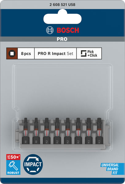 Bosch PRO R Impact-bits, R1 (2 st), R2 (4 st), R3 (2 st), 55 mm, 8 st