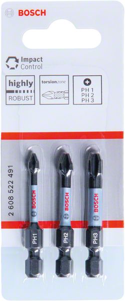 Bosch PRO PH Impact-bits, PH1 x 55, PH2 x 55, PH3 x 55 mm, 3 st