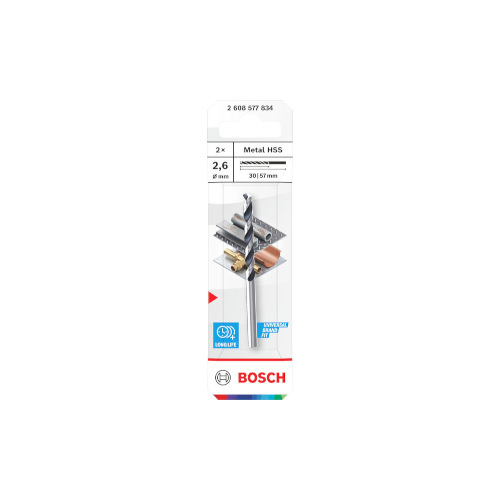 Bosch Metal HSS spiralborr, 2,6 x 30 x 57 mm, CYL-skaft, 2 delar