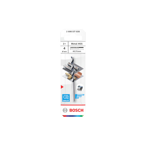 Bosch Metal HSS spiralborr, 4 x 43 x 75 mm, CYL-skaft, 2 delar