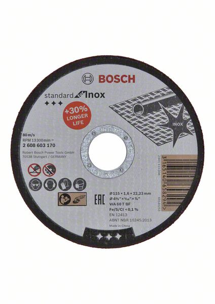 Bosch PRO Stainless Steel and Metal kapskiva, 115 x 1,6 x 22,23 mm, rak