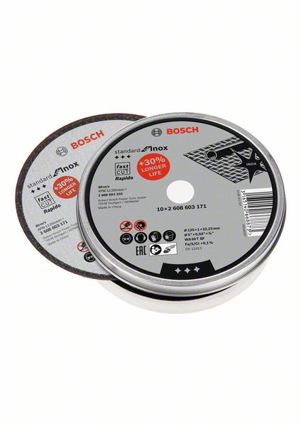 Bosch PRO Stainless Steel and Metal kapskiva, 125 x 1 x 22,23 mm, rak, 10 st
