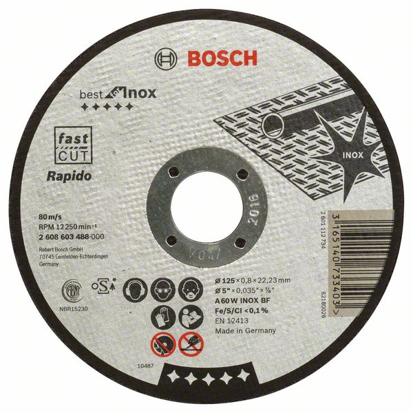 Bosch PRO Stainless Steel and Metal kapskiva, 125 x 0,8 x 22,23 mm, rak