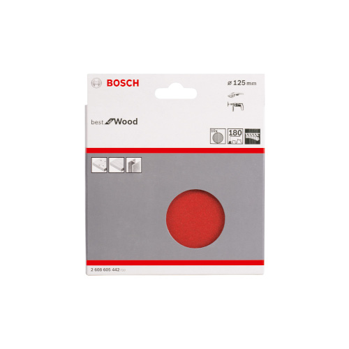 Slippapper Bosch för trä ø125 mm, 10 st, korn K 180