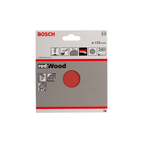 Slippapper Bosch för trä ø125 mm, 10 st, korn K 240