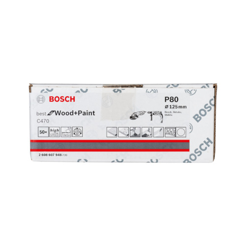 Slippapper Bosch för trä ø125 mm, 80., 50 st
