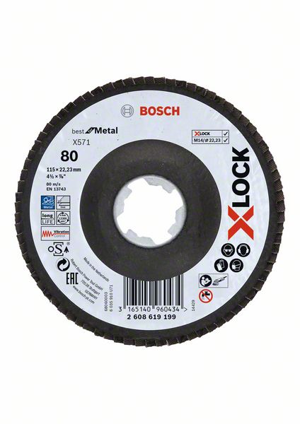 Bosch PRO X571 lamellslipskiva, vinklad, 115 mm, G80, X-Lock