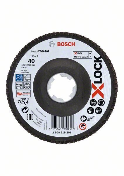 Bosch PRO X571 lamellslipskiva, vinklad, 125 mm, G40, fiberbaksida, X-Lock