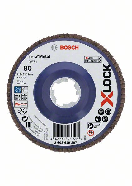 Bosch PRO X571 lamellslipskiva, rak, 115 mm, G80, X-Lock