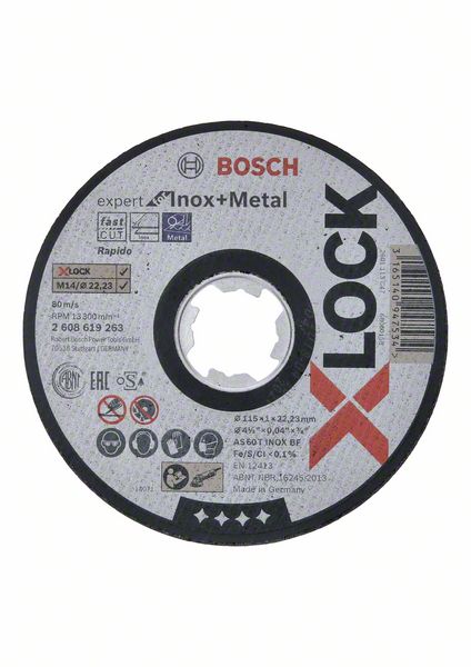 Bosch PRO Stainless Steel and Metal kapskiva, 115 x 1 x 22,23 mm, X-Lock, rak, oSa