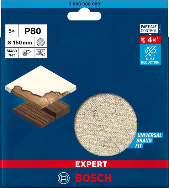 Bosch EXPERT M480 slipnät för excenterslipar 150 mm, G 80, 5 st