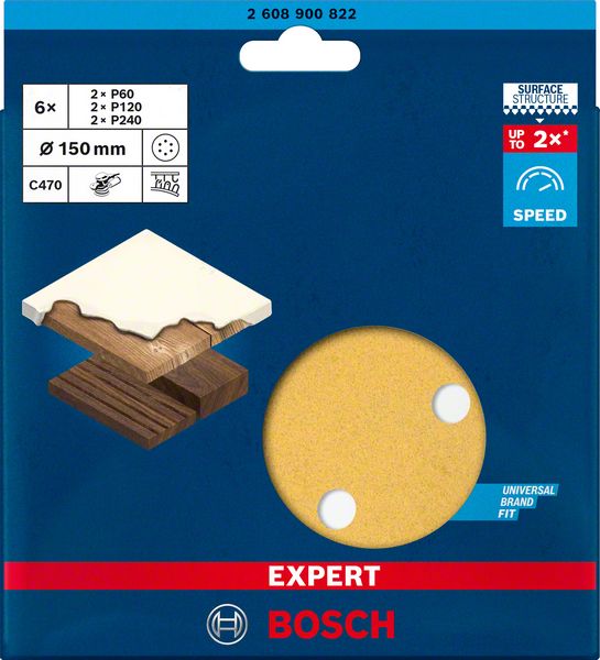 Bosch EXPERT C470 slippappersats för excenterslipar 150 mm, 6 hål, G 60/120/240, 6 st.