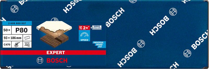 Bosch EXPERT C470 slippapper med 8 hål för planslipar, 93 x 186 mm, G 80, 50 st.