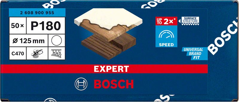Bosch EXPERT C470 slippapper utan hål för vinkelslipar och borrmaskiner, 125 mm, G 180, 50 st.