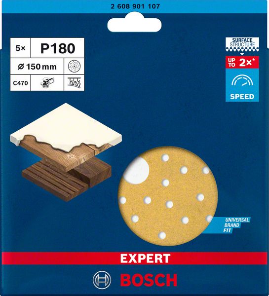 Bosch EXPERT C470 slippapper med multihål för excenterslipar 150 mm, G 180, 5 st.