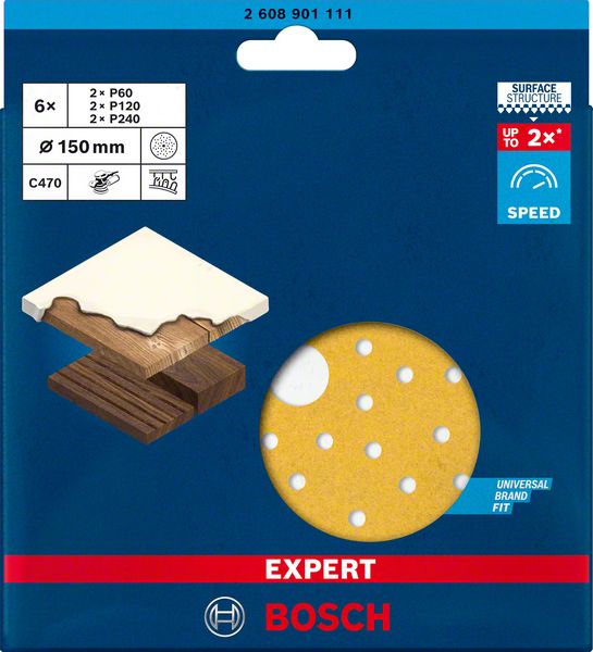 Bosch EXPERT C470 slippappersats för excenterslipar, 150 mm, multihål, G 60/120/240, 6 st.