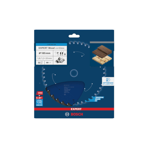 Bosch EXPERT Wood cordless-cirkelsågklinga, 185 x 1,8/1,2 x 20 mm, T32