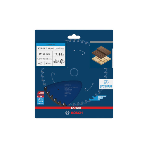 Bosch EXPERT Wood cordless-cirkelsågklinga, 165 x 1,6/1 x 15,875 mm, T40