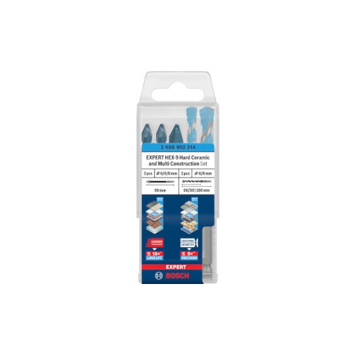 Bosch EXPERT HEX-9 Hard Ceramic- och HEX-9 Multi Construction-sats, 5 st