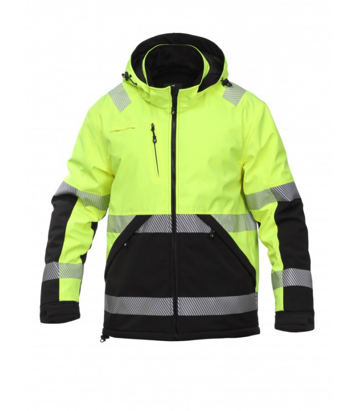 BoSafety ATLANTA Hi-Vis softshell-vinterjacka med huva, gul/svart