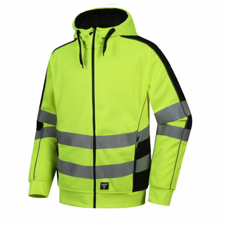 Huvtröja med dragkedja Pesso FL05, HIVIS klass 2, varselgul