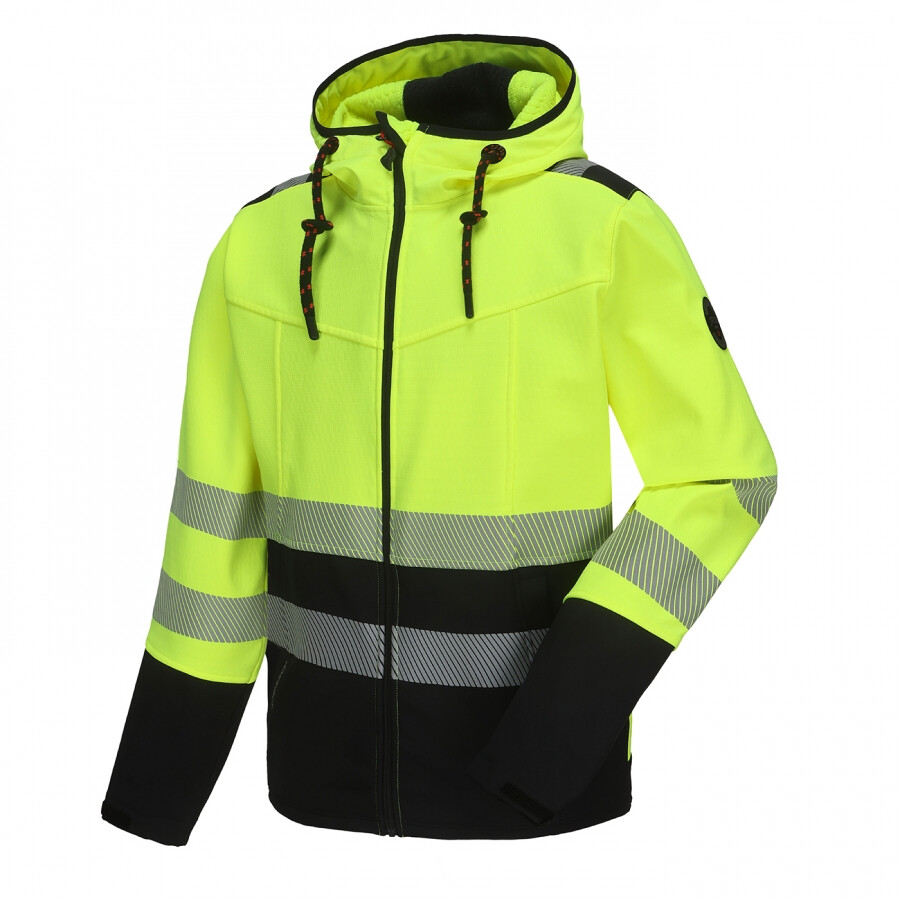 Softshelljacka med huva Pesso Leo, HIVIS klass 2, vattentät, stretch ripstop, varselgul/svart