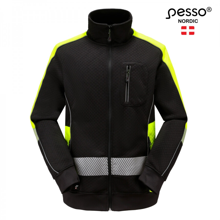 Sweatshirt med dragkedja Pesso FL06, med reflexband, svart/gul