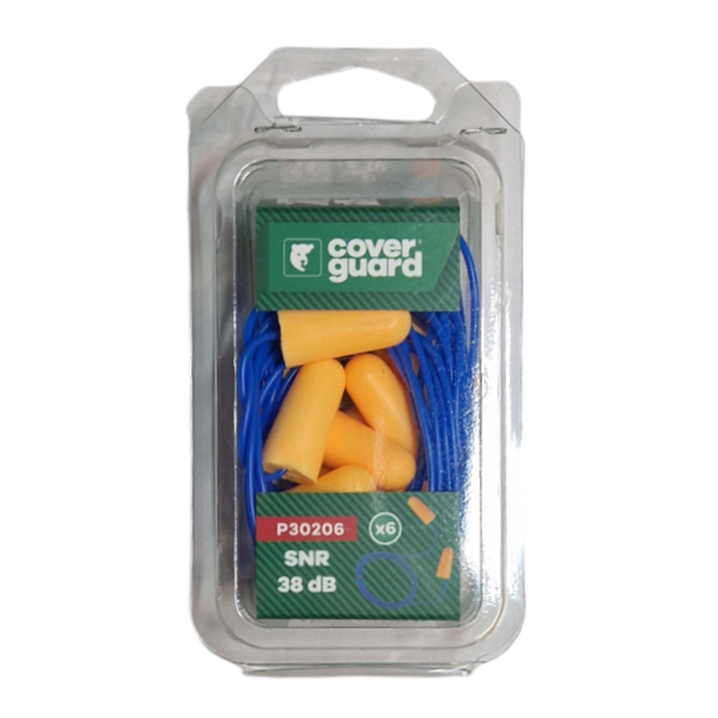 Öronproppar med snöre Coverguard BIP Cord, 38 dB, 6 par