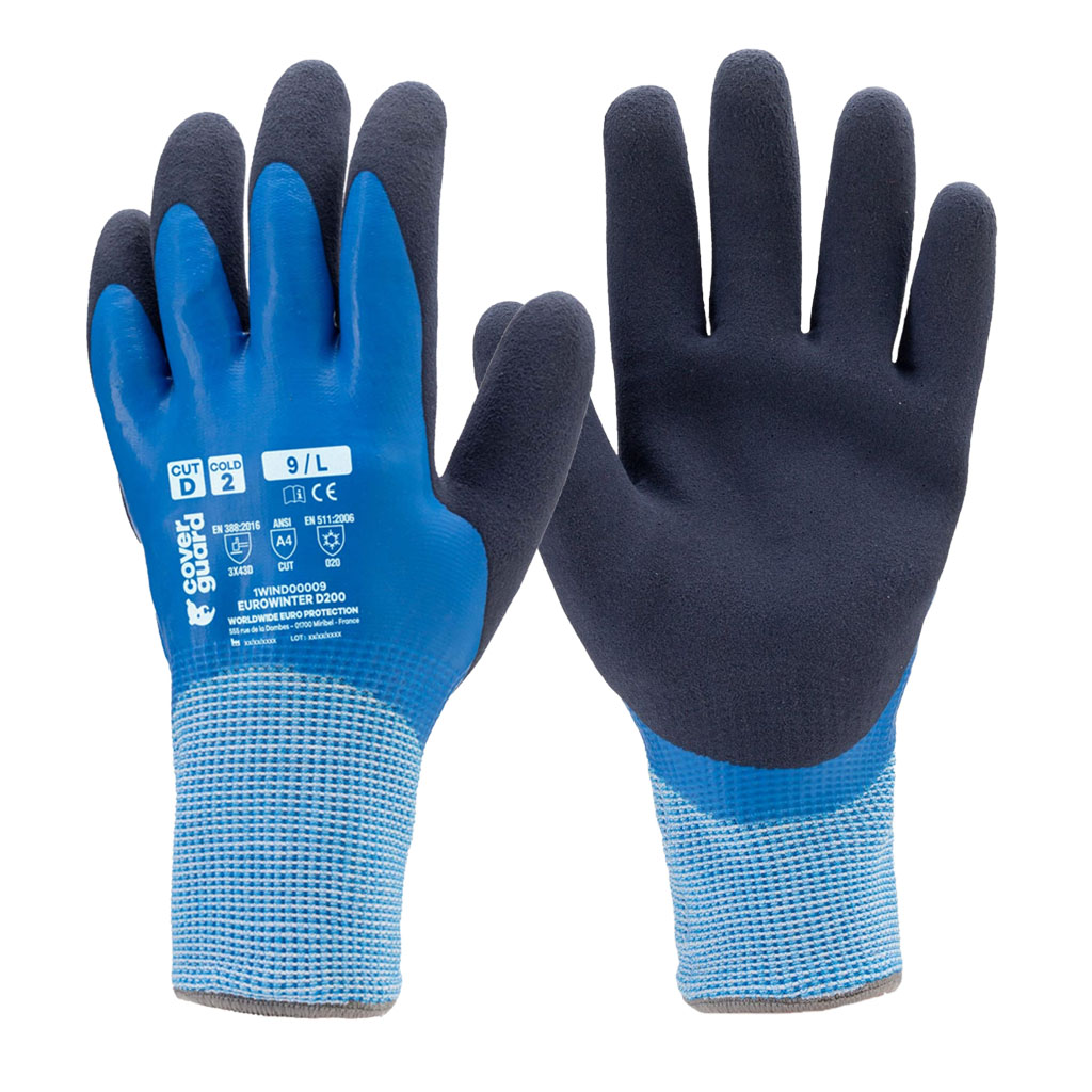 Dubbelt latexbelagda vinterhandskar Coverguard Eurowinter, skärskydd D