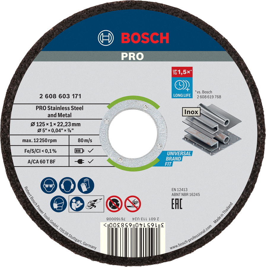 Bosch PRO Stainless Steel and Metal kapskiva, 125 x 1 x 22,23 mm, rak