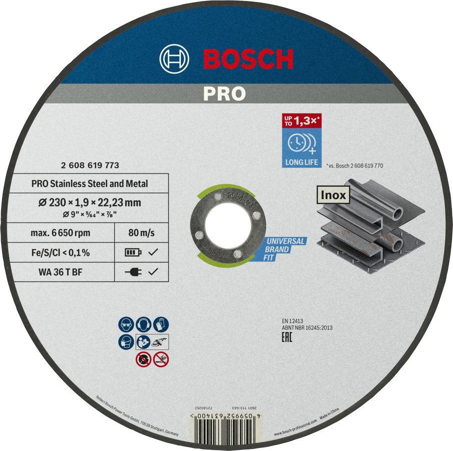 Bosch PRO Stainless Steel and Metal kapskiva, 230 x 1,9 x 22,23 mm, rak