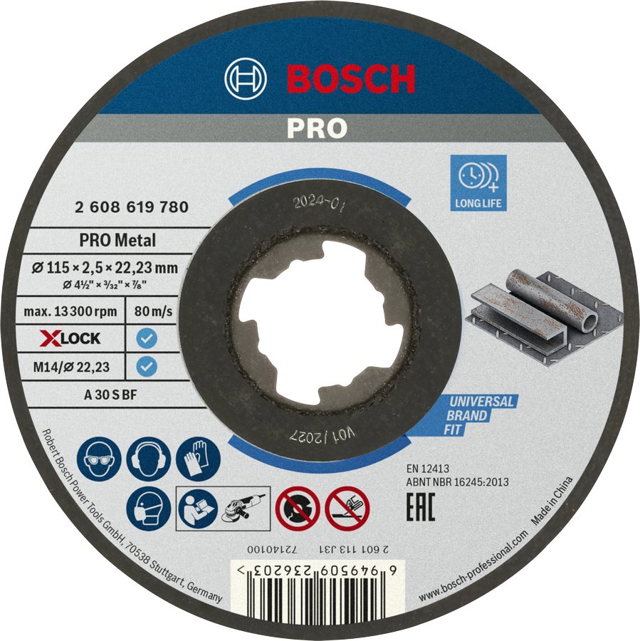 Bosch PRO Metal kapskiva, 115 x 2,5 x 22,23 mm, X-Lock, rak
