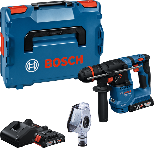 Sladdlös borrhammare med ONECHUCK Bosch GBH 18V-18 X, GAL 18V-20, GDE 24, 2x2,0Ah, L-BOXX