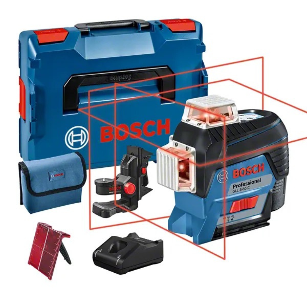 Bosch GLL 3-80 C + BM1 risklaser (1 x 2,0 Ah, belastning)
